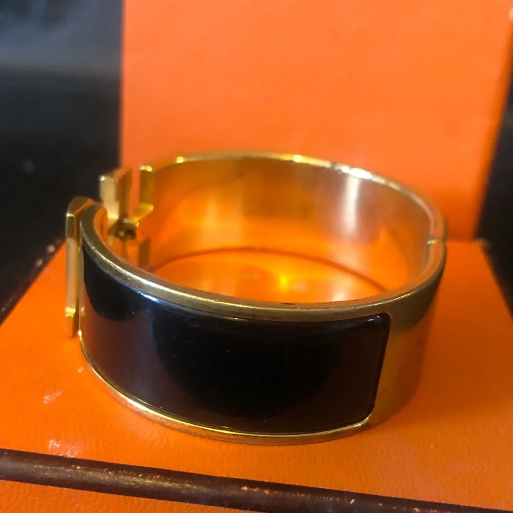 Hermes medium Click H cuff in black and gold GM (larger circumference) boxed - Picture 8 of 9